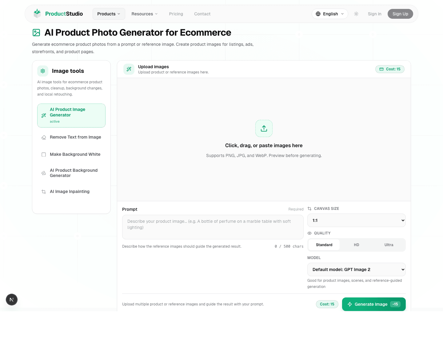 ProductStudio image tools workspace