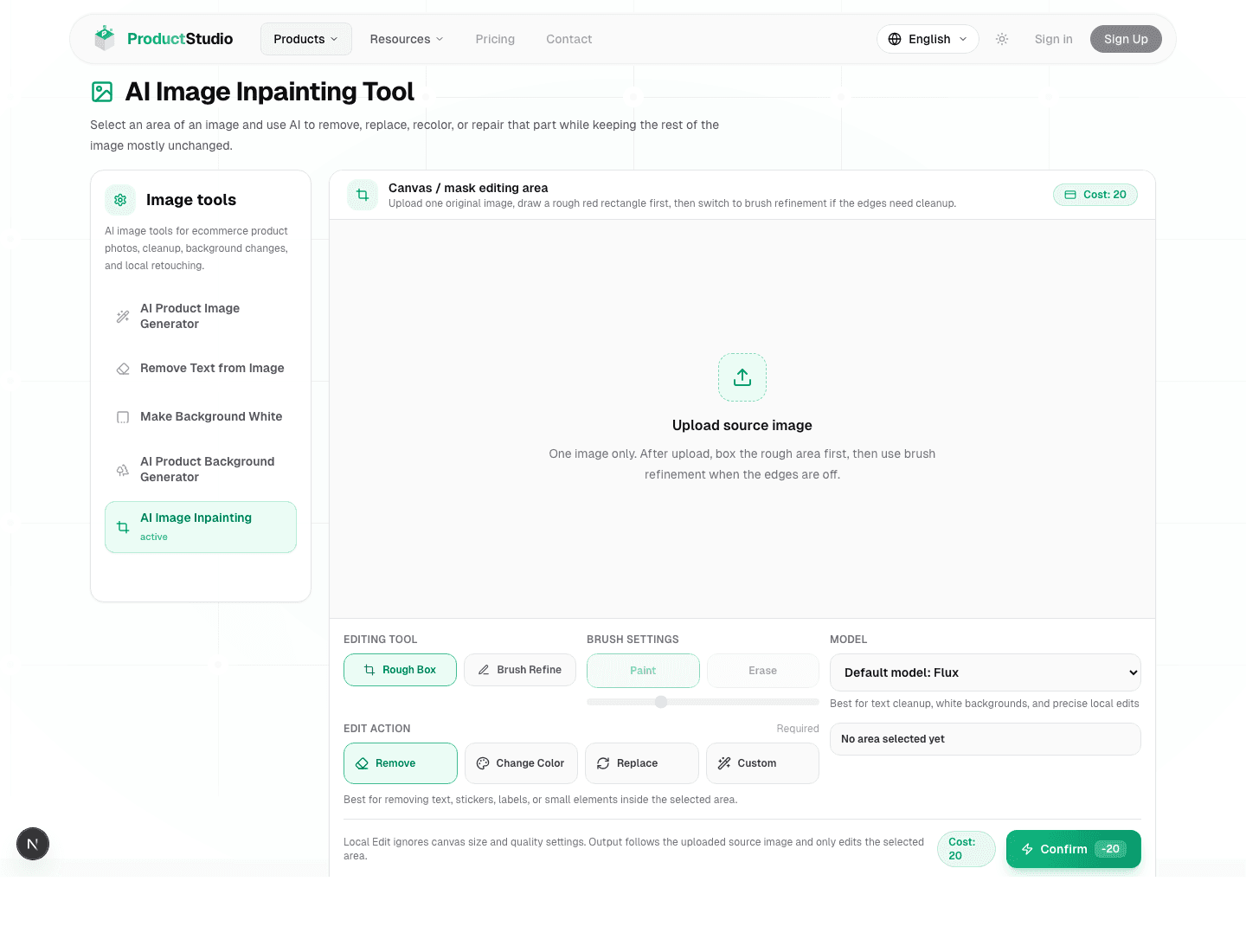 ProductStudio local inpainting tool